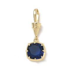 Bleu Foncé Pendentifs en laiton zircon cubique pavé, charmes de pierre unique, charmes carrés, plaqué longue durée, crémaillère plaquage, sans plomb et sans cadmium, réel 18 k plaqué or, bleu foncé, 31mm, Trou: 8x5mm