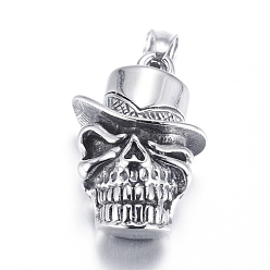 Antique Silver 304 Stainless Steel Pendants, Skull, Antique Silver, 35x23x14mm, Hole: 5x8mm