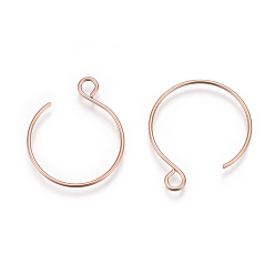 Rose Gold Ion Plating(IP) 304 Stainless Steel Earring Hooks, with Horizontal Loop, Rose Gold, 22x18mm, Hole: 2.5mm, 20 Gauge, Pin: 0.8mm