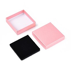 Pink Картонные коробки ювелирных изделий, для кулона, серьги и кольца, с губкой внутри, квадратный, розовые, 8.8x8.8x2.8 см