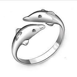 Platinum Simple Fashion Style Brass Dolphin Lover Cuff Rings, Open Rings, Platinum, Size 6, 16mm