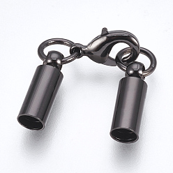 Gunmetal Brass Lobster Claw Clasps, with Cord Ends, Long-Lasting Plated, Gunmetal, 39mm, Hole: 3mm