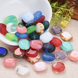 Mixed Color Czech Glass Beads, Oval, Mixed Color, 14x12~12.5x6mm, Hole: 1.2mm, about 57pcs~63pcs/bag