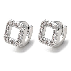 Platin Farbe Gestellplattierte Messingmikropavé-Creolenohrringe mit Zirkonia, Viereck, Platin Farbe, 9x8 mm