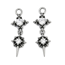 Прозрачный 316 кулоны из хирургической нержавеющей стали с микропаве и кубическим цирконием., античное серебро, Подвеска в виде цветка и звезды, прозрачные, 28.5x10x3.5 мм, отверстие : 2.2 мм