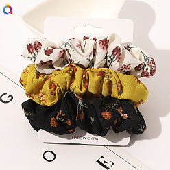 New three-piece set - small flower (beige, ginger yellow and black) Super Fairy Cloth Large Intestine Circle Hair Rope Hair Accessories for Women.