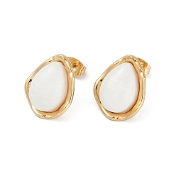 Белый Ионное покрытие (ip) 304 серьги-гвоздики в форме капли из нержавеющей стали, с пластиковым, реальный 18 k позолоченный, белые, 18x14.5 мм