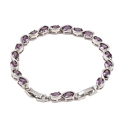 Фиолетовый Теннисные браслеты из платиновой латуни с микропаве из кубических цирконий, браслеты для женщин, овальные, со стеклом и застежками для часового ремешка, долговечный, фиолетовые, 8-5/8x1/4 дюйм (22x0.65 см)
