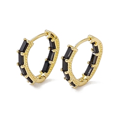 Black Cubic Zirconia Rectangle Beaded Hoop Earrings, Real 18K Gold Plated Brass Teardrop Hoop Earrings for Women, Cadmium Free & Nickel Free & Lead Free, Black, 17x16.5x3.5mm, Pin: 0.8mm