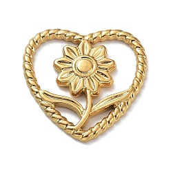 Real 18K Gold Plated Ion Plating(IP) 304 Stainless Steel Cabochons, Heart with Flower, Real 18K Gold Plated, 21x21x2mm