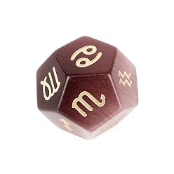 Dark Orchid Cat Eye Classical 12-Sided Polyhedral Dice, Engrave Twelve Constellations Divination Game Toy, Dark Orchid, 20x20mm