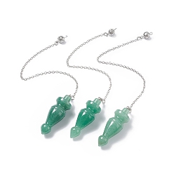 Green Aventurine Natural Green Aventurine Pointed Dowsing Pendulums, with Rack Plating Brass Findings, Cadmium Free & Lead Free, Cone, 232x2.5mm, Hole: 1.2~1.8mm