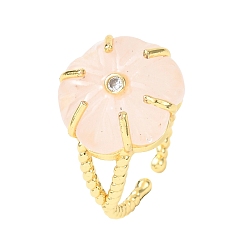 Розовый Кварц Кольца-манжеты из натурального розового кварца, с прозрачным кубическим цирконием и латунными кольцами, золотые, стойки покрытие, Цветок: 17x16.5 мм, внутренний диаметр: 17 мм