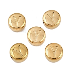 Letter Y 304 из нержавеющей стали бусы, плоско-круглые, ионное покрытие (ip), реальный 18 k позолоченный, Письмо Y, 7x3.5 мм, отверстие : 1.6 мм