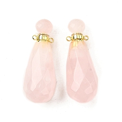 Розовый Кварц Кулоны для духов из натурального розового кварца, с 304 фурнитурой из нержавеющей стали, граненые, слезинки, золотые, 49x17~18 мм, отверстие : 1.9 мм