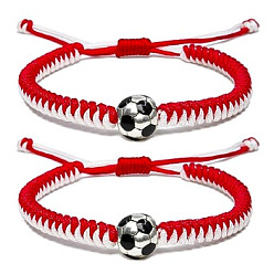 Red 2Pcs Baseball Braided Bead Bracelet, Wax Polyester Adjustable Bracelet, Red, Inner Diameter: 2-3/8 inch(6cm)