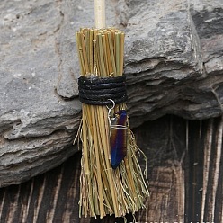Dark Blue Mini Witch Wiccan Altar Broom with Dyed Natural Crystal  Wand, Halloween Healing Wiccan Ritual Decor, Dark Blue, 150x25mm