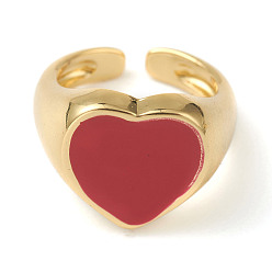 Красный Манжеты с латунной эмалью, открытые кольца, сердце, золотые, красные, размер США 2, внутренний диаметр: 13.5 мм