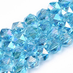 Light Sky Blue Electroplate Transparent Glass Beads Strands, AB Color Plated, Faceted, Round, Light Sky Blue, 6x5.5x5.5mm, Hole: 1mm, about 100pcs/strand, 22.44 inch(57cm)
