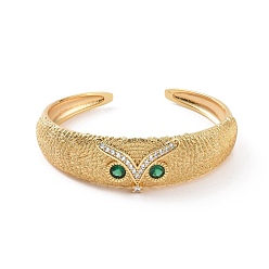 Green Cubic Zirconia Owl Open Cuff Bangle, Golden Brass Jewelry for Women, Green, Inner Diameter: 2-1/4 inch(5.7cm)