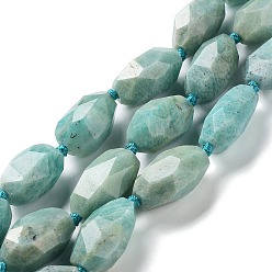 Amazonite Natural Amazonite Beads Strands, Faceted, Oval, 23~24x13~14mm, Hole: 1.5~1.6mm, 7.95''~8.46''(20.2~21.5cm)
