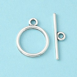 Antique Silver Tibetan Style Toggle Clasps, Lead Free & Cadmium Free & Nickel Free, Rondelle, Antique Silver, Size: Ring: about 15mm in diameter, 2mm thick, hole: 2mm, Bar: 21mm long, hole: 2mm
