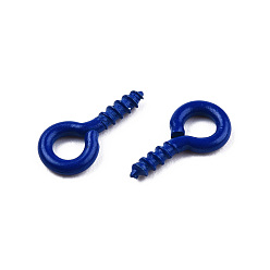 Dark Blue Spray Painted Iron Screw Eye Pin Peg Bails, For Half Drilled Beads, Cadmium Free & Nickel Free & Lead Free, Dark Blue, 10x5x1mm, Hole: 2.5mm, Pin: 1.5mm
