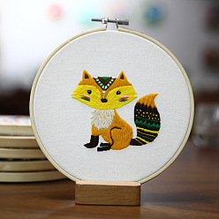 Fox DIY Embroidery Kits, Including Printed Cotton Fabric, Embroidery Thread & Needles, Embroidery Hoop, Fox Pattern, 160mm