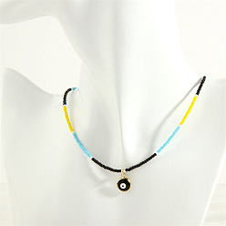 black eyes Colorful Glass Bead Necklace with Devil Eye Oil Pendant - Fashionable, Luxurious.