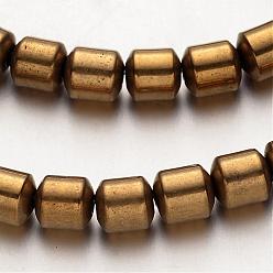 Golden Plated Electroplate Non-magnetic Synthetic Hematite Bead Strands, Column, Golden Plated, 6x6mm, Hole: 1mm, about 67pcs/strand, 15.7 inch