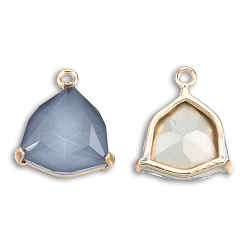 Gray K9 Glass Pendants, with Light Gold Plated Brass Findings, Cadmium Free & Lead Free, Faceted, Triangle, Gray, 22x18.5x6mm, Hole: 2mm