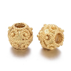 Matte Gold Color Brass Beads, Long-Lasting Plated, Matte Style, Round, Matte Gold Color, 8x7.5mm, Hole: 3mm
