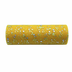 Gold 10 Yards Sparkle Polyester Tulle Fabric Rolls, Deco Mesh Ribbon Spool with Paillette, for Wedding and Decoration, Gold, 15cm