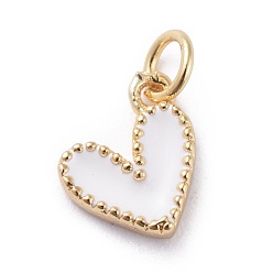 White Enamel Charms, with Brass Findings, Heart, Real 18k Gold Plated, White, 9x7x2.5mm, Hole: 2.5mm