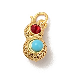 Matte Gold Color Rack Plating Brass Pendants, Peanut Charm, with Turquoise Resin & Red Acrylic Rhinestone Beads, Long-Lasting Plated, Cadmium Free & Lead Free, Matte Gold Color, 15.5x9x8.5mm, Hole: 3.4mm