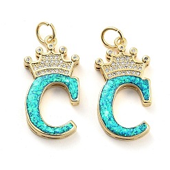 Letter C Латунные микропаве прозрачные подвески с фианитом, с синтетическим опалом, реальный 18 k позолоченный, с целью перехода в кольце, буква С, 26.5~33x14~23.5x3.5~4.5 мм, отверстие : 4.5 мм