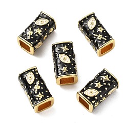 Черный Латунь микропаве прозрачный кубический цирконий европейский бисер, бусины с большим отверстием, прямоугольник со звездой и глазом, с эмалью, стойки покрытие, без кадмия и без свинца, долговечный, чёрные, 20x11x10 мм, отверстие : 7x7 мм