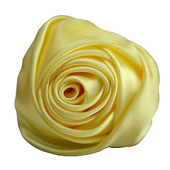 Желтый Атласная ткань ручной работы 3d цветок розы, аксессуары для украшения обуви, шапки, одежды своими руками, желтые, 5.5 см