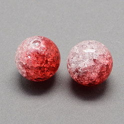 Rouge Transparentes perles acryliques de craquement deux de tonalité, moitié peint à la bombe, ronde, rouge, 8mm, trou: 2 mm, environ 1892 pcs / 500 g