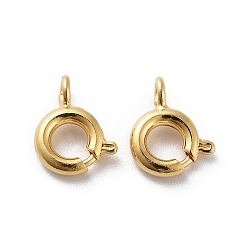 Real 18K Gold Plated Brass Spring Ring Clasps, Real 18K Gold Plated, 8x5.5x1.5mm, Hole: 1.4mm