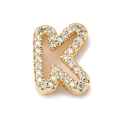 Letter K Латунные микро-паве прозрачные кубические цирконии начальные многорядные звенья, реальный 18 k позолоченный, без кадмия и без свинца, долговечный, стойки покрытие, Письмо K, 10~11.5x7~12.5x4~4.5 мм, отверстие : 1.5~1.8x1.8~4 мм