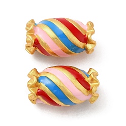 Colorful Rack Plating Brass European Beads, with Enamel, Large Hole Beads, Long-Lasting Plated, Matte Gold Color, Candy, Colorful, 15.5x9x9mm, Hole: 4mm
