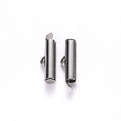 Stainless Steel Color 304 Stainless Steel Slide On End Clasp Tubes, Slider End Caps, Stainless Steel Color, 6x20x4mm, Hole: 3x1.5mm, Inner Diameter: 3mm