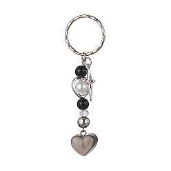 Platine Porte-clés breloques coeur en résine, avec étoile en alliage et anneau fendu en fer, platine, 8.6 cm