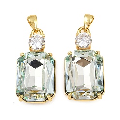 Светло-голубой Латунные микро проложить кубического циркония подвески, со стеклом, прямоугольник амулеты, стойки покрытие, без кадмия и без свинца, долговечный, реальный 18 k позолоченный, светло-голубой, 28.5x14x8.5 мм, отверстие : 4.5x3.5 мм