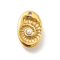 Белый 304 подвески из нержавеющей стали, с абс пластмассовой имитационной жемчужиной, овальные амулеты, ионное покрытие (ip), реальный 14 k позолоченный, белые, 17.5x11x6.5 мм, отверстие : 1.4 мм