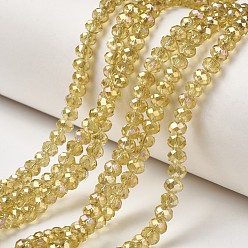 Light Khaki Electroplate Transparent Glass Beads Strands, Full Rainbow Plated, Faceted, Rondelle, Light Khaki, 3.5x3mm, Hole: 0.4mm, about 123~127pcs/strand, 13.7~14.1 inch(35~36cm)