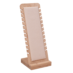 Beige Bamboo Wood Jewelry Collection Necklace Display Stand, with Leather, Rectangle, Beige, 26.5x10x9.5cm