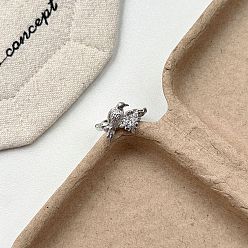Платина Открытые кольца-манжеты из латуни и хрустальных стразов, ворон с цветком, платина, внутренний диаметр: 15~20 мм