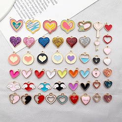 Mixed Color Valentine's Day Theme Alloy Enamel Pendants, Golden, Heart, Mixed Color, 20x20mm, 50pcs/bag